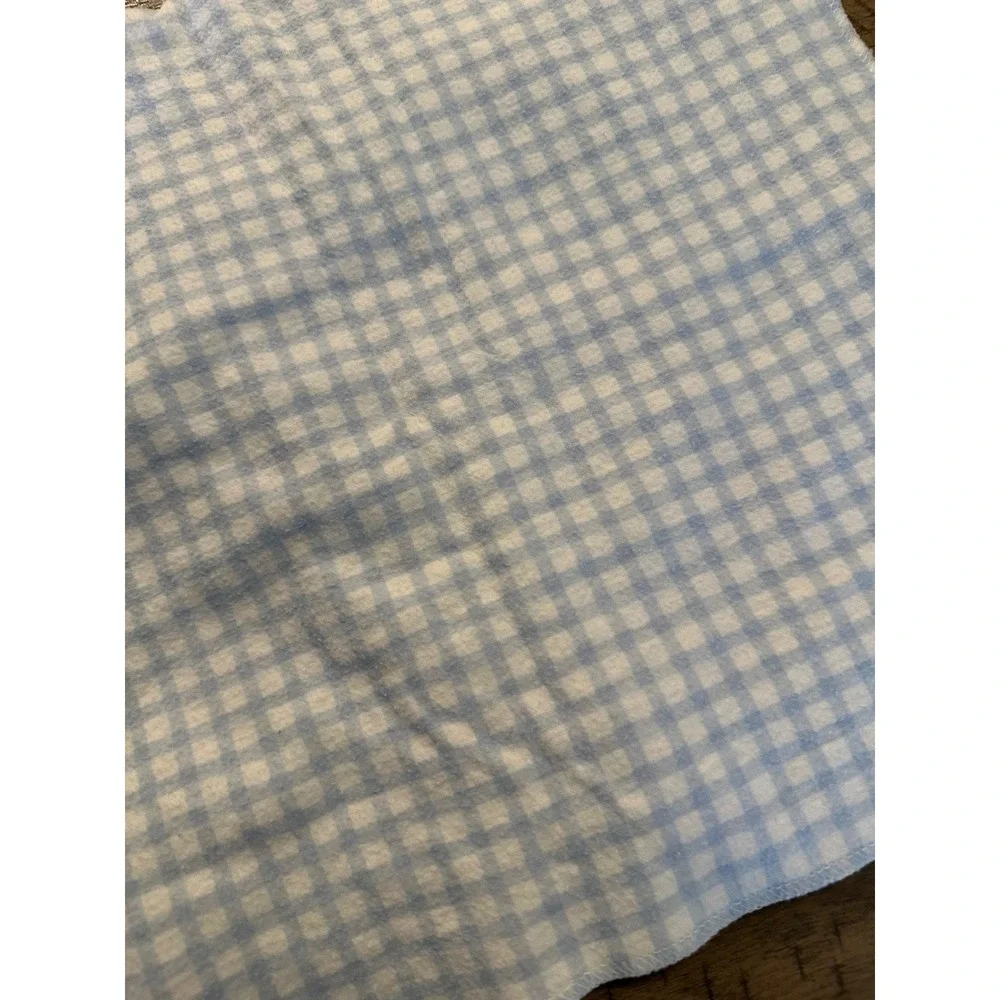 Vintage Just Born Baby Receiving Blanket Blue White‎ Gingham Check Cotton